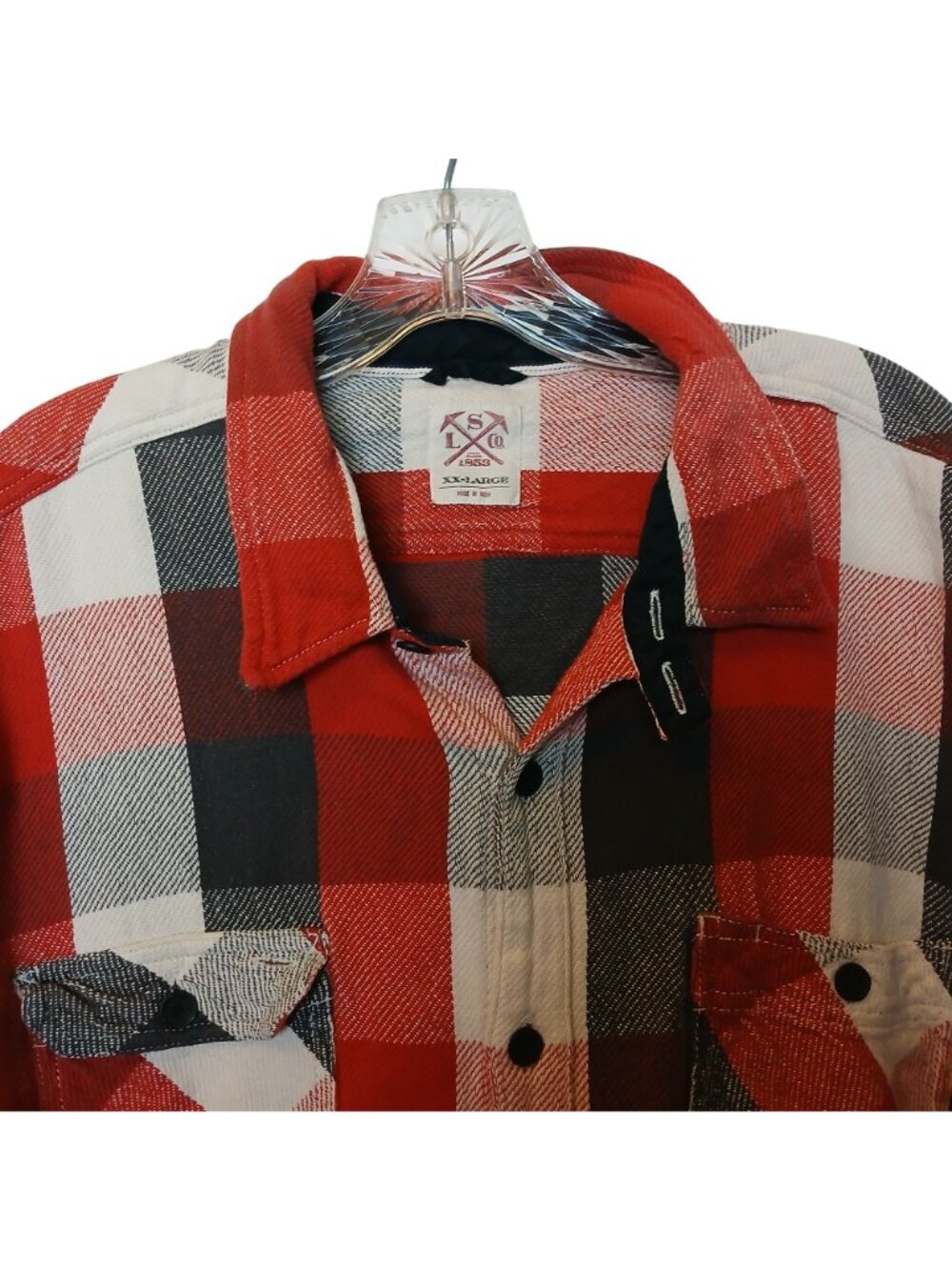 Levis Red & White Plaid Cotton Button-Up Shirt XX-Large Long Sleeve Chore #I-3 - Picture 9 of 10
